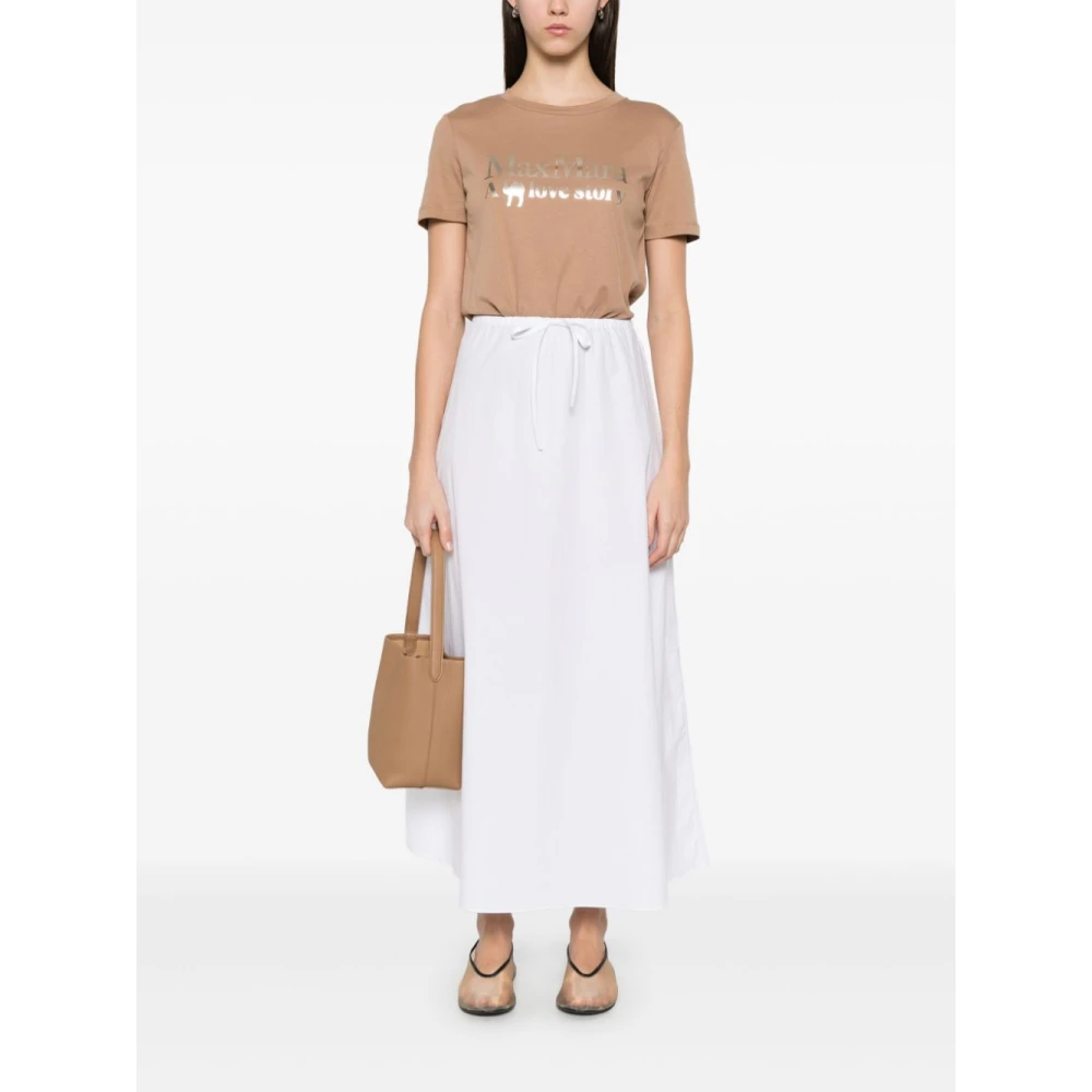 Max Mara Kameelbruine Crew Neck Logo Print T-shirt Brown Dames