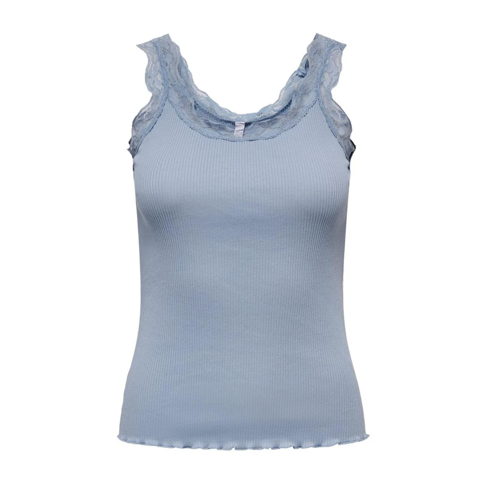 Only Geribbeld Kant Cami Top Blue Dames