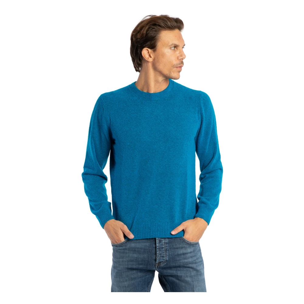 Gran Sasso Bouclé Crew-neck Sweater Blue Heren