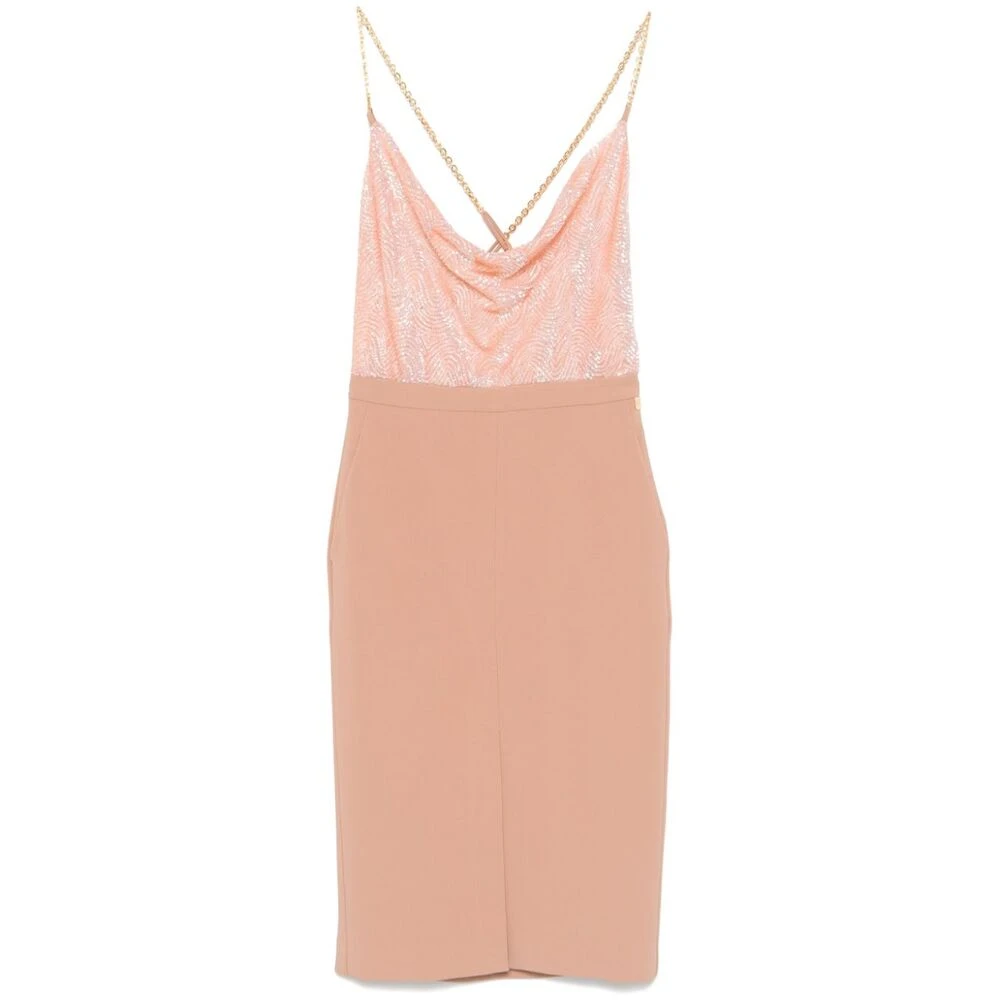 Elisabetta Franchi Pailletversierde Cowl Neck Jurk Beige Dames