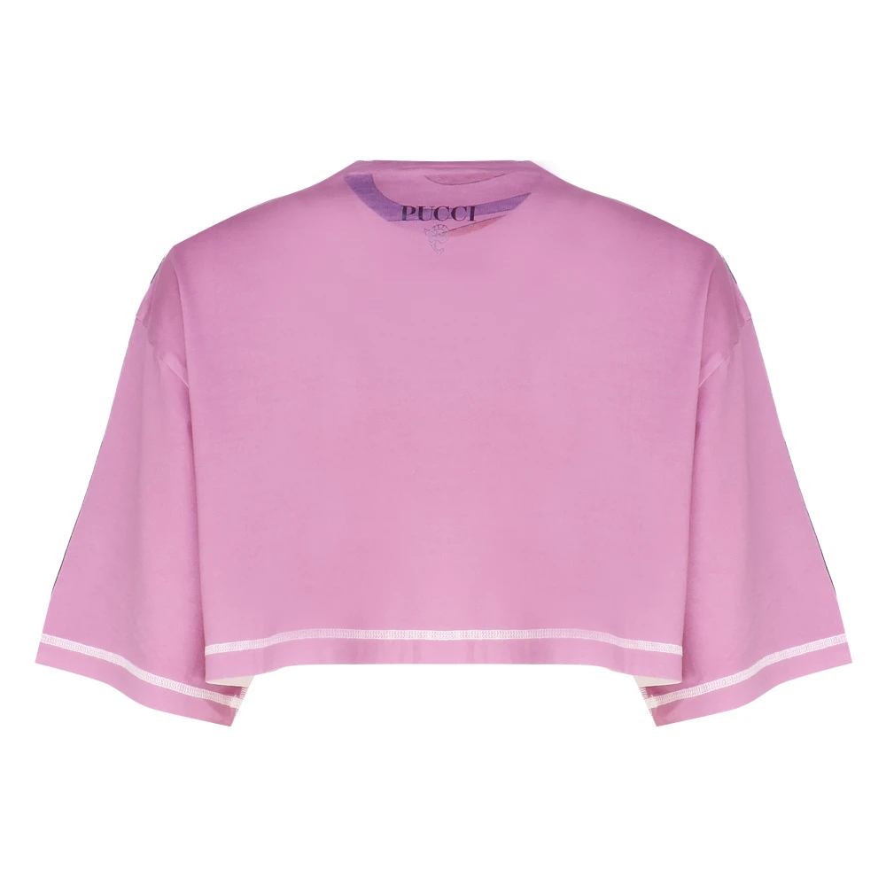 EMILIO PUCCI Marmerprint Cropped T-shirt Roze Multicolor Dames