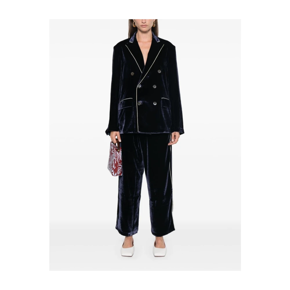 Pierre-Louis Mascia Blauwe Fluwelen Broek met Pijpdetail Blue Dames