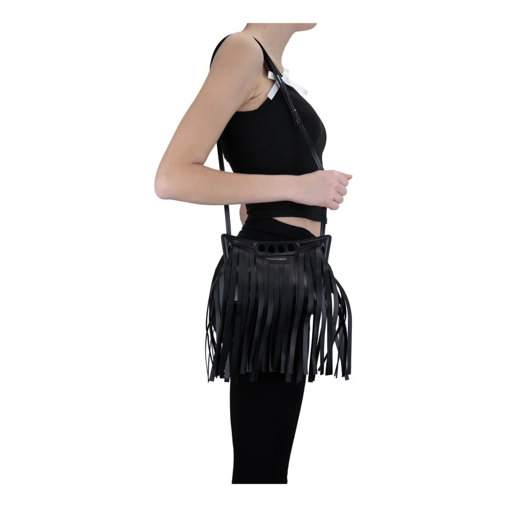 alexander mcqueen Leren Franje Schoudertas Black Dames