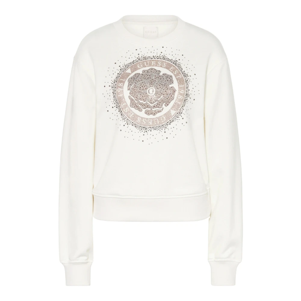 Guess Lange Mouw Crème Peony Logo Sweatshirt White Dames