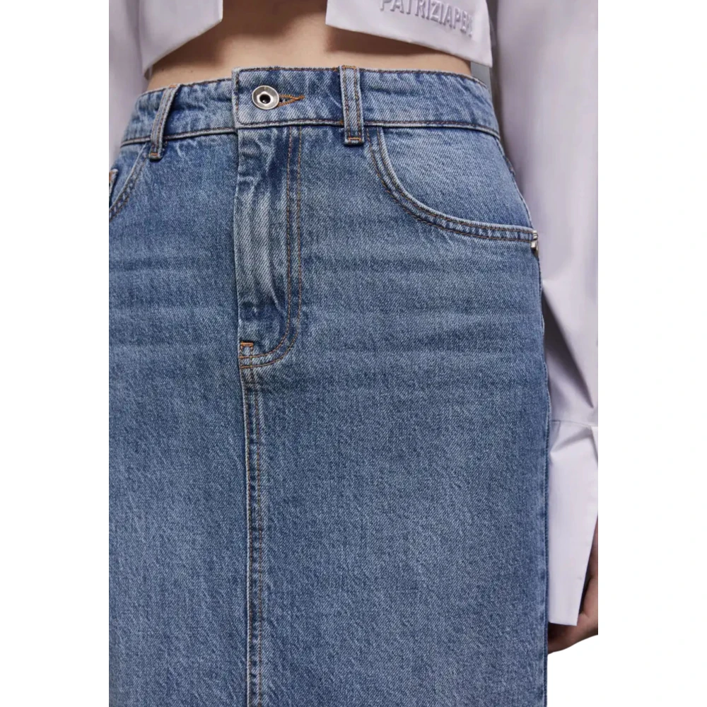 PATRIZIA PEPE Denim Maxi Rok met Diepe Split Blue Dames