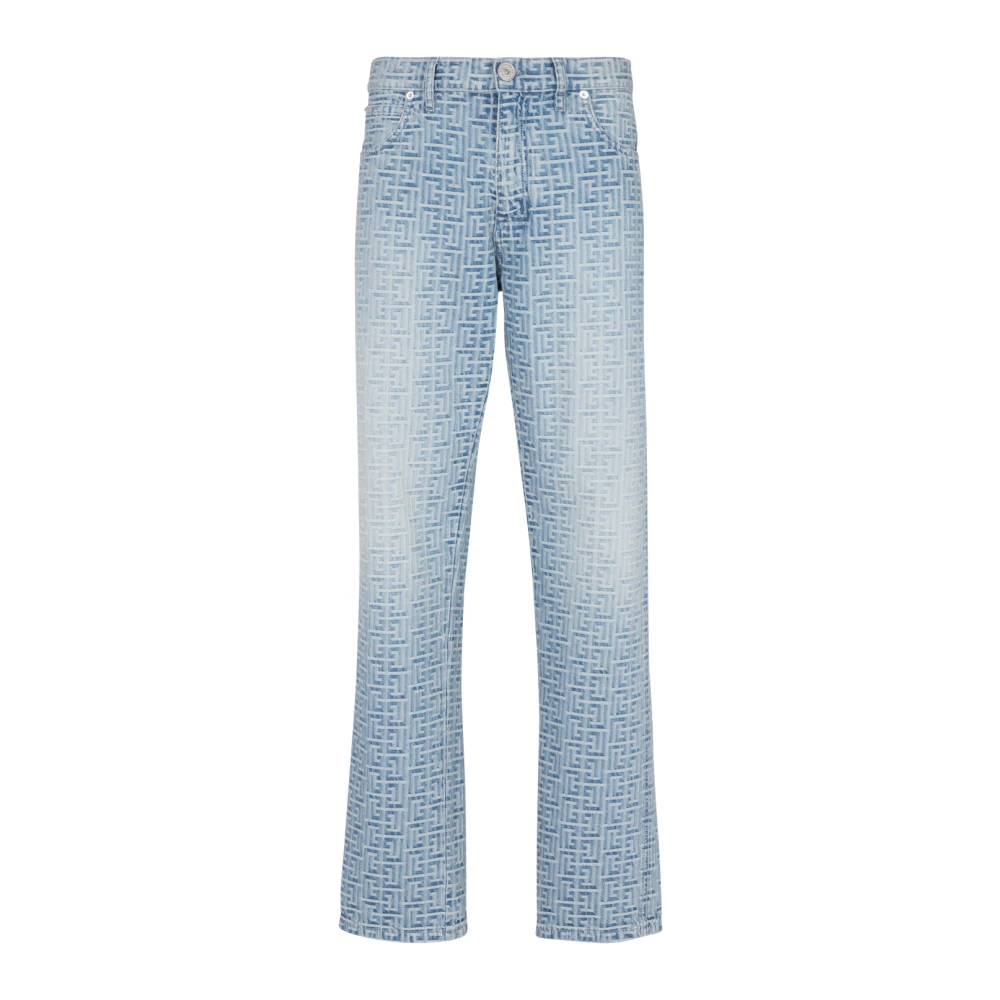 Balmain Monogrammed jacquard denim jeans Blue Heren