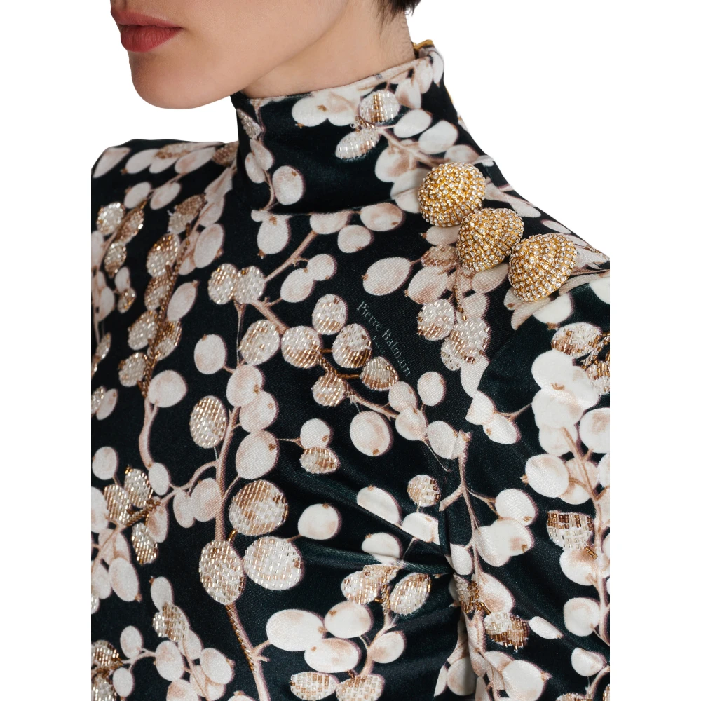 Balmain Fluwelen jurk met open rug en rode bessenprint Black Dames