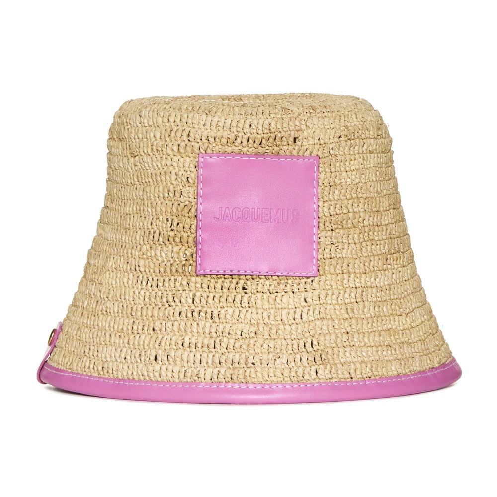 Jacquemus Geweven Raffia Brede Rand Hoed Pink Dames