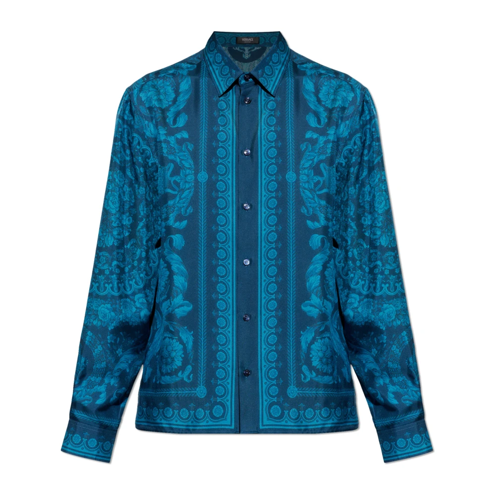 Versace Uomo Blu - Printed Silk Twill Slim Shirt - Shirts - L