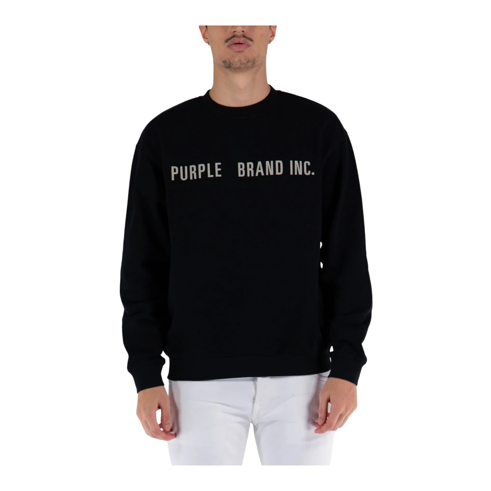 Purple Brand Mannen Crewneck Sweatshirt met Letterprint Black Heren