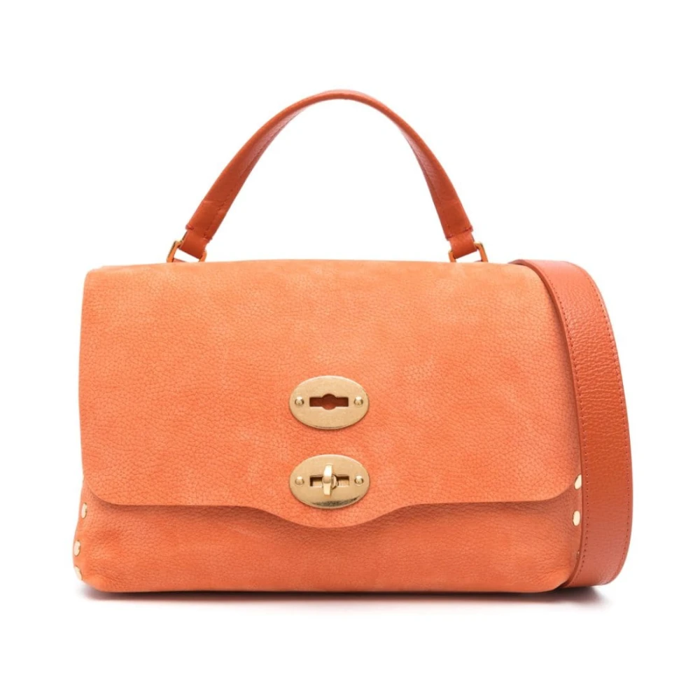 Zanellato Oranje Leren Schoudertas met Gouden Studs Orange Dames