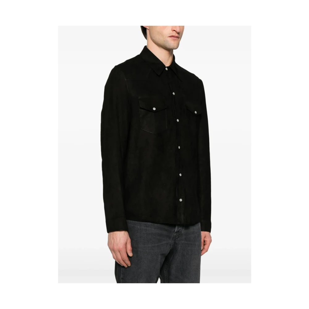 Salvatore Santoro Zwart leren bovenkleding met drukknoopsluiting Black Heren