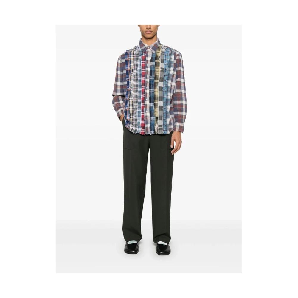 Needles Navy Blue Overhemd met Patchwork Multicolor Heren