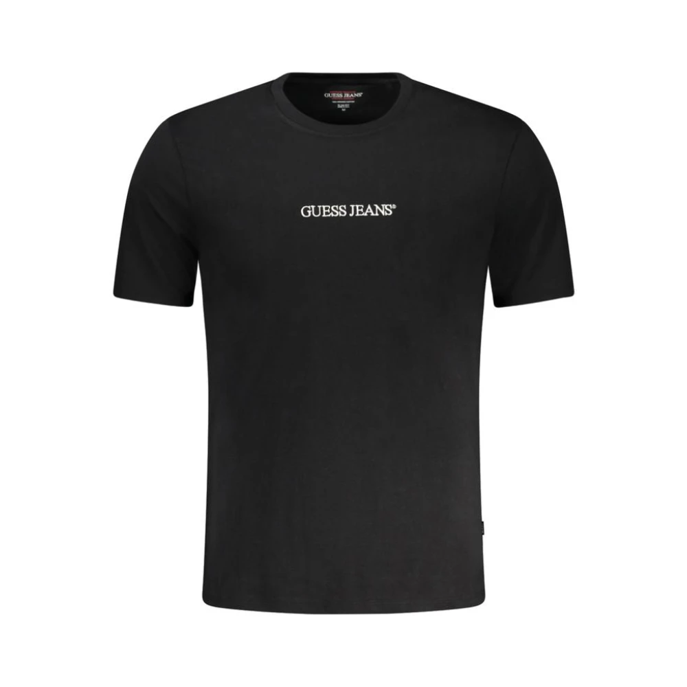 Guess Zwart Katoenen Geborduurd Logo T-Shirt Black Heren