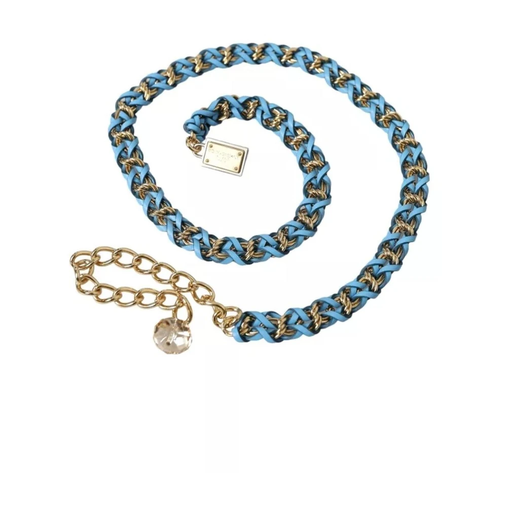 Dolce & Gabbana Blauwe Gevlochten Gouden Ketting Taille Riem Blue Dames