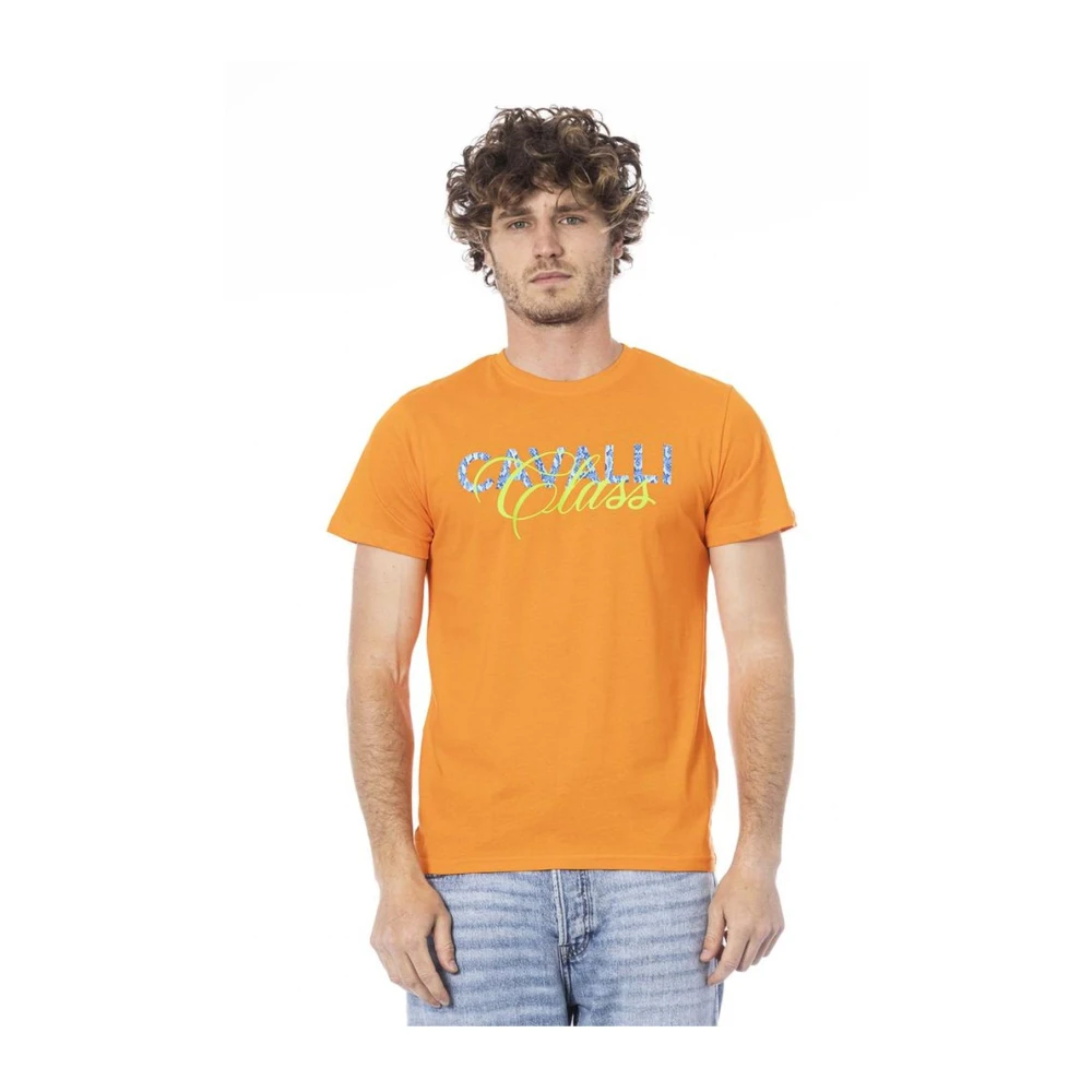 Cavalli Class Oranje Logo Print Katoenen T-shirt Orange Heren