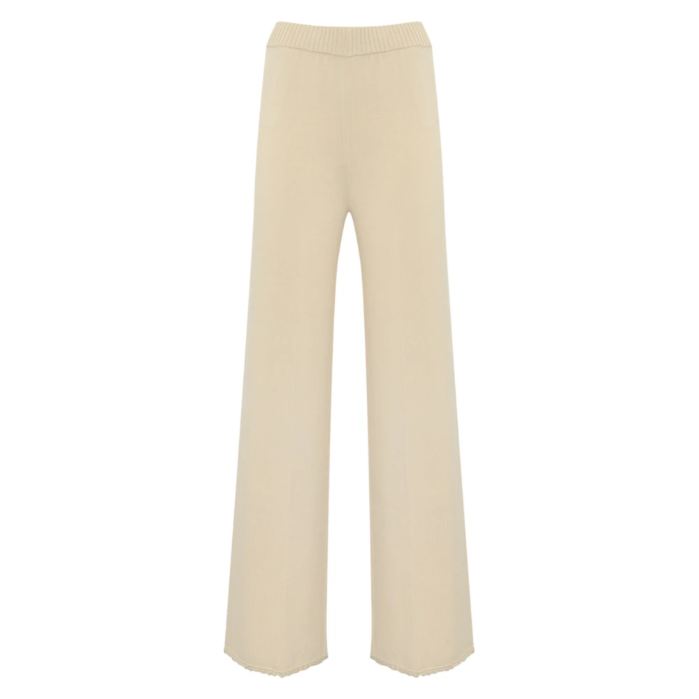 Twinset Katoenen Geribbelde Wijde Pijp Broek Beige Dames