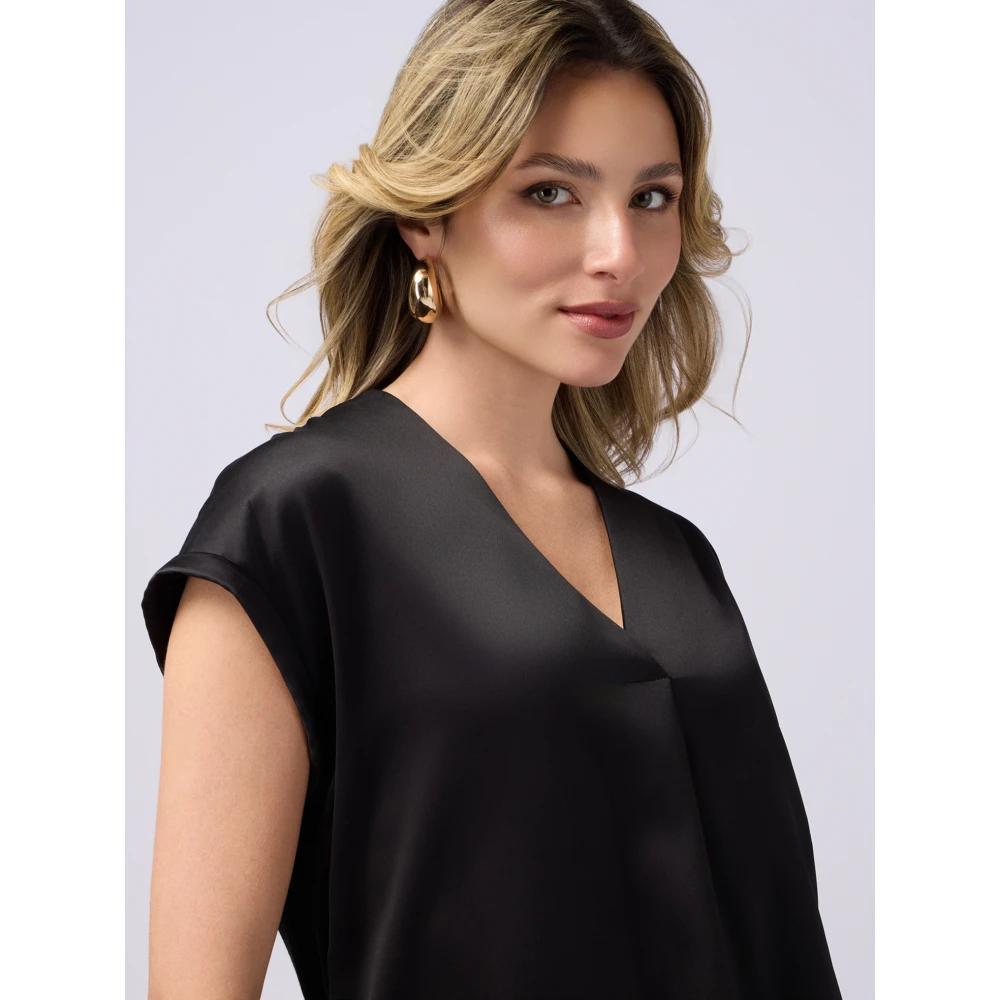 Oltre T-shirt in bimateriaal met V-hals Black Dames