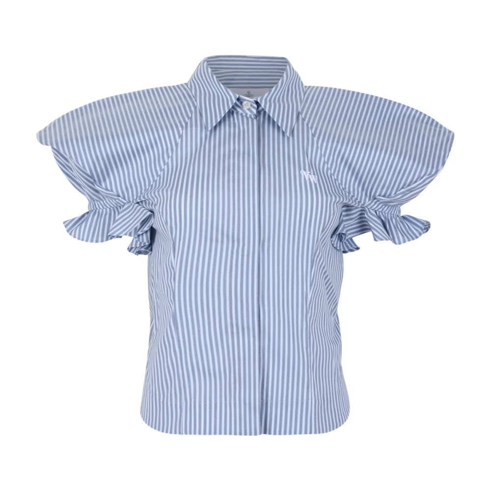 Vivienne Westwood Women's Blue Striped Draped Short-Sleeve Shirt - Shirts - S - Blouses & Shirts