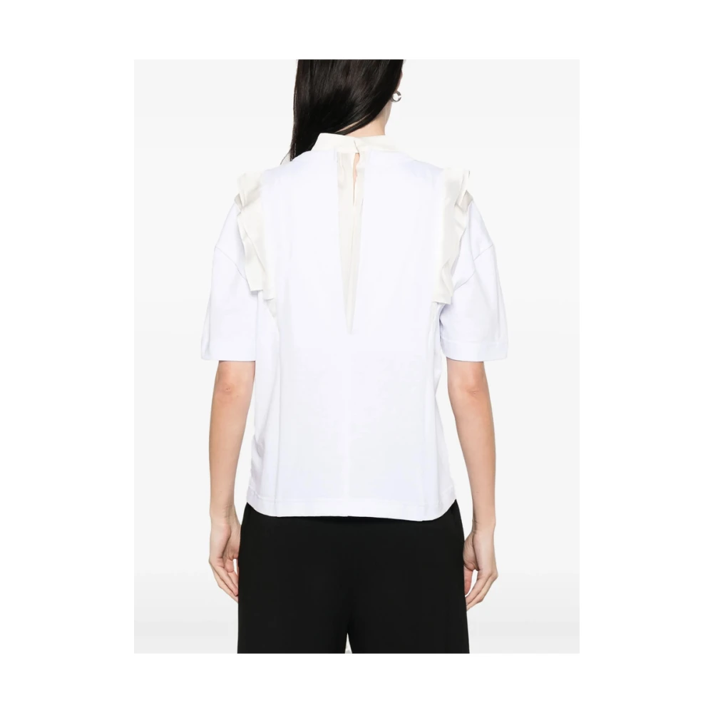 Sacai Gerimpeld Wit T-shirt met Ruffled Trim White Dames