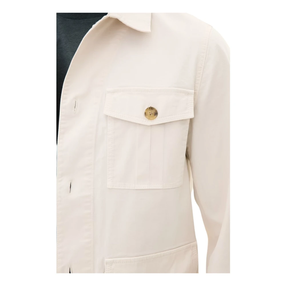 Oscar Jacobson Witte Safari Katoenen Stretch Overshirt Beige Heren