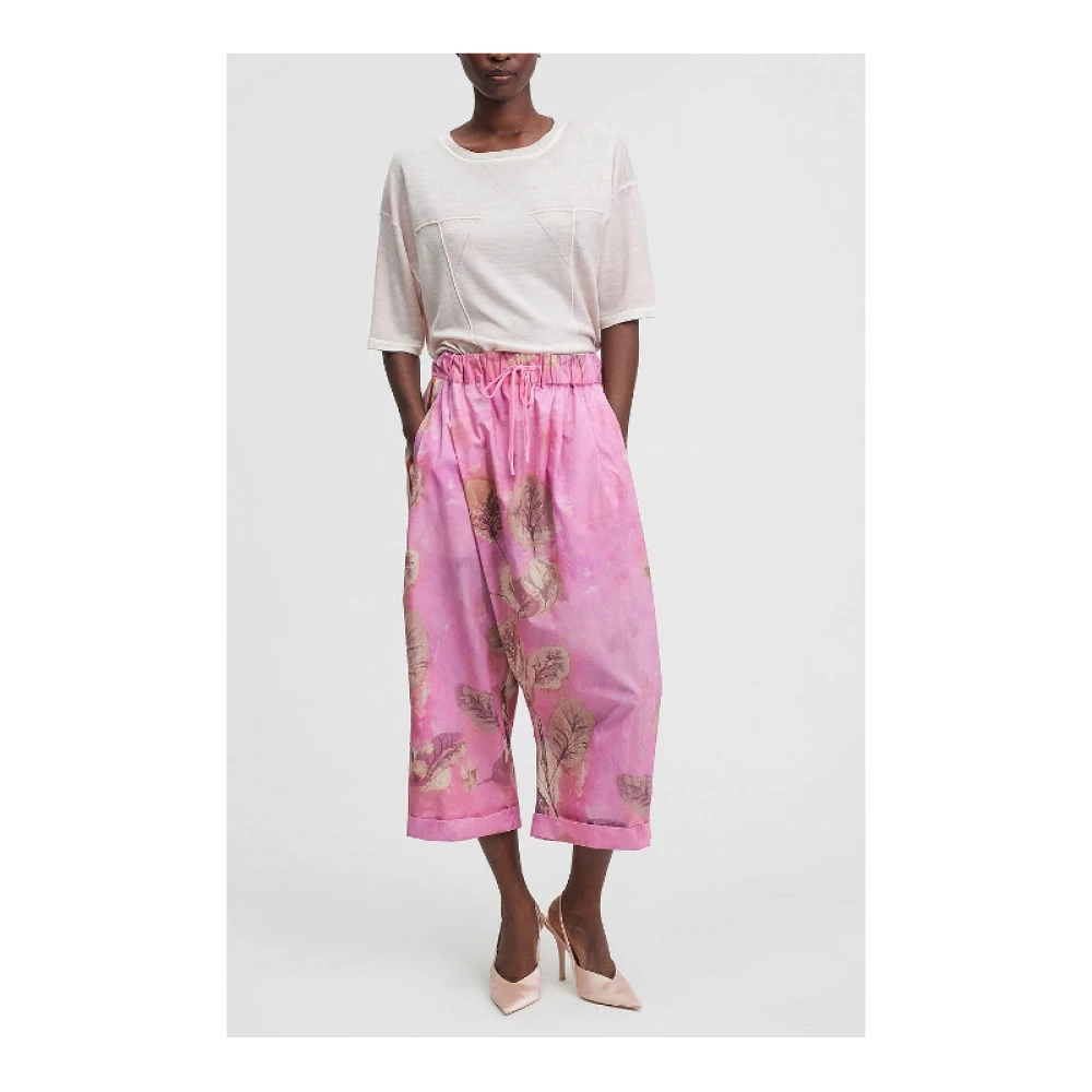 Mes Demoiselles Bloemenkatoenen wijde pijpen broek Pink Dames