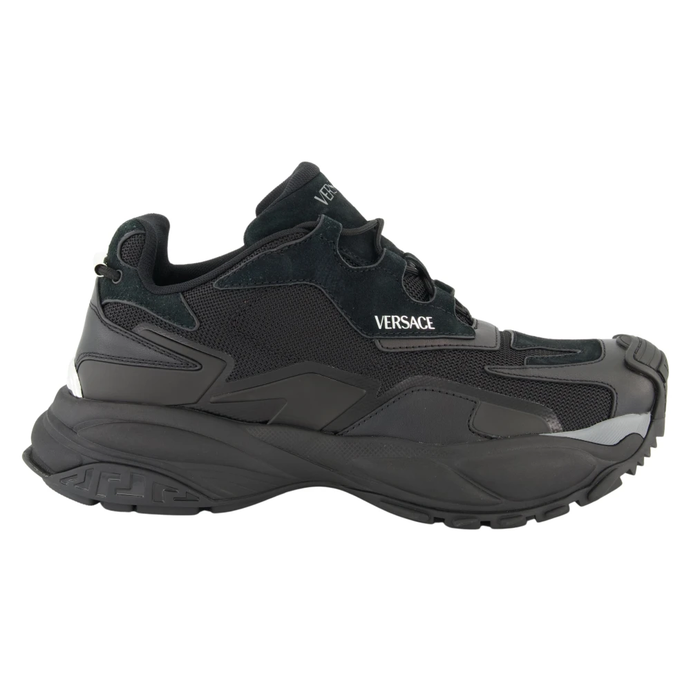 Versace Men's Black Sneakers, 11 Uk, Leather And Technical Fabric Baskets