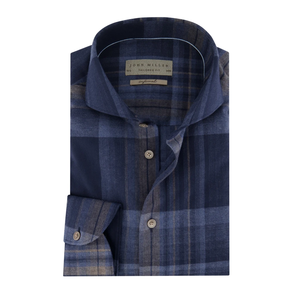 John Miller business overhemd normale fit donkerblauw geruit katoen