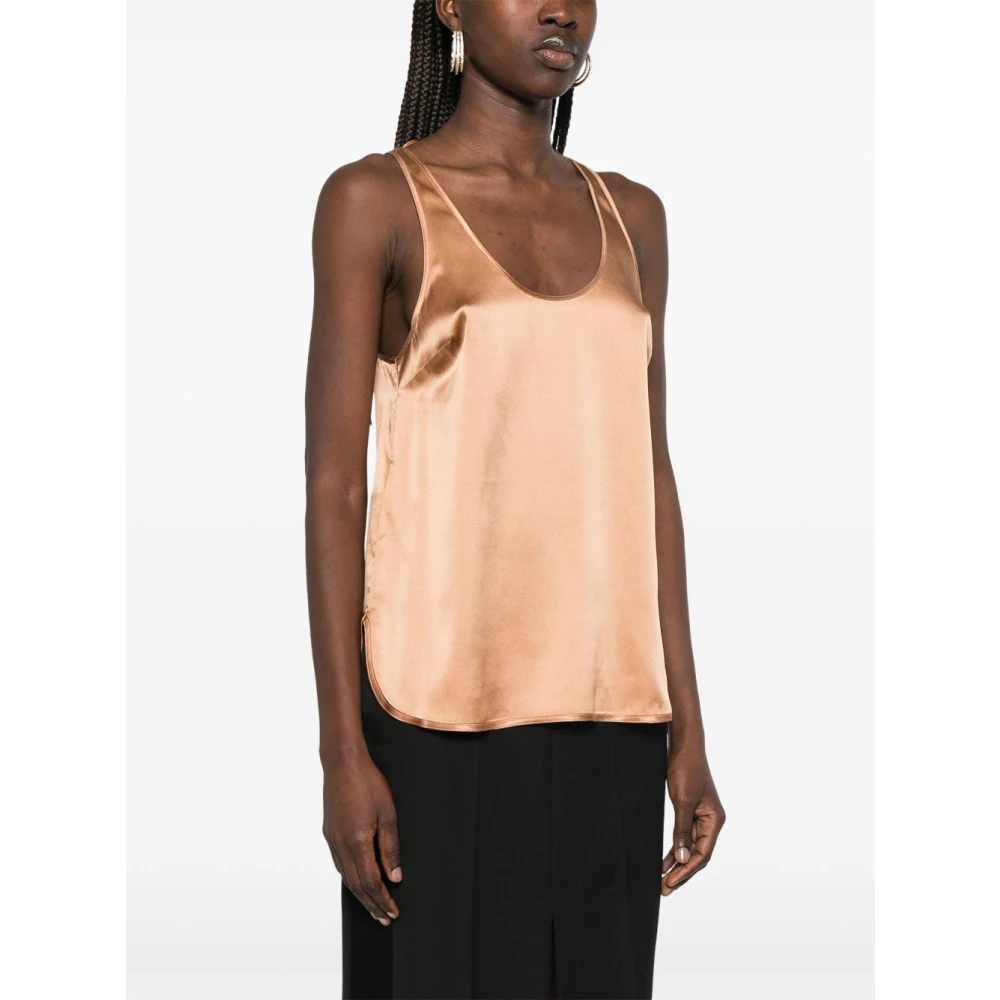 pinko Bruine Mouwloze Top met Scoop Neck Brown Dames