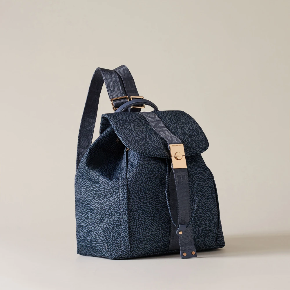 Borbonese Denim Rugzak met Archiefgesp Sluiting Blue Dames
