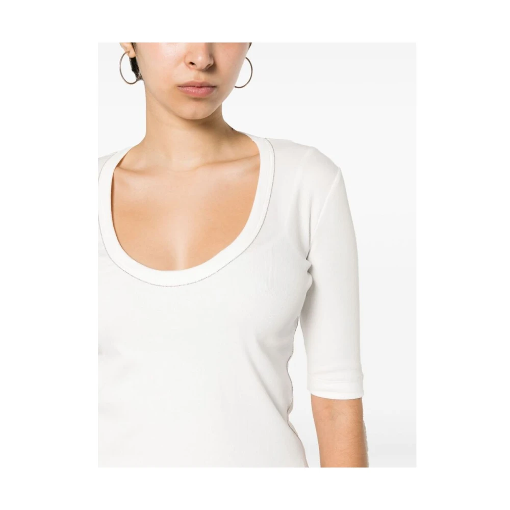 Fabiana Filippi Witte Geribbelde T-shirt met Kettingdetail White Dames