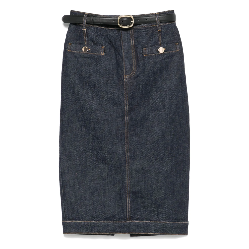 Self Portrait Women's Blue Denim Skirts, 2XS, Denim Midi Skirt