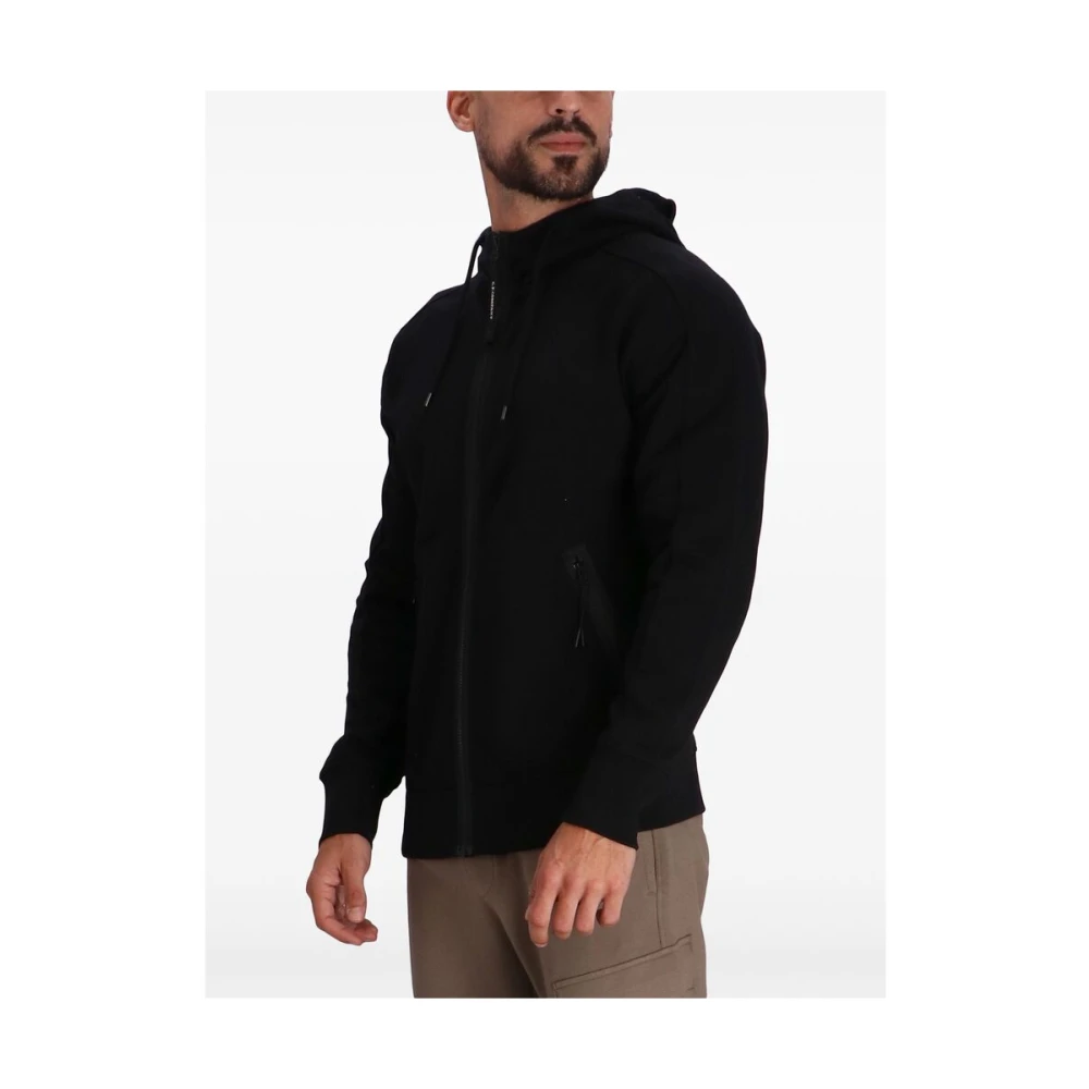 C.P. Company Zwarte Fleece Hoodie met Lens Detail Black Heren