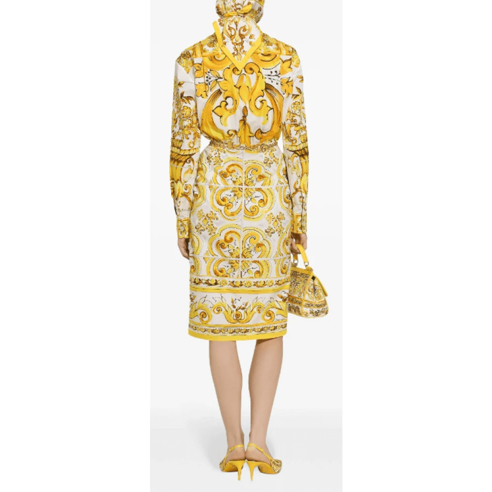 Dolce & Gabbana Majolica Print Katoenen Overhemdjurk Yellow Dames