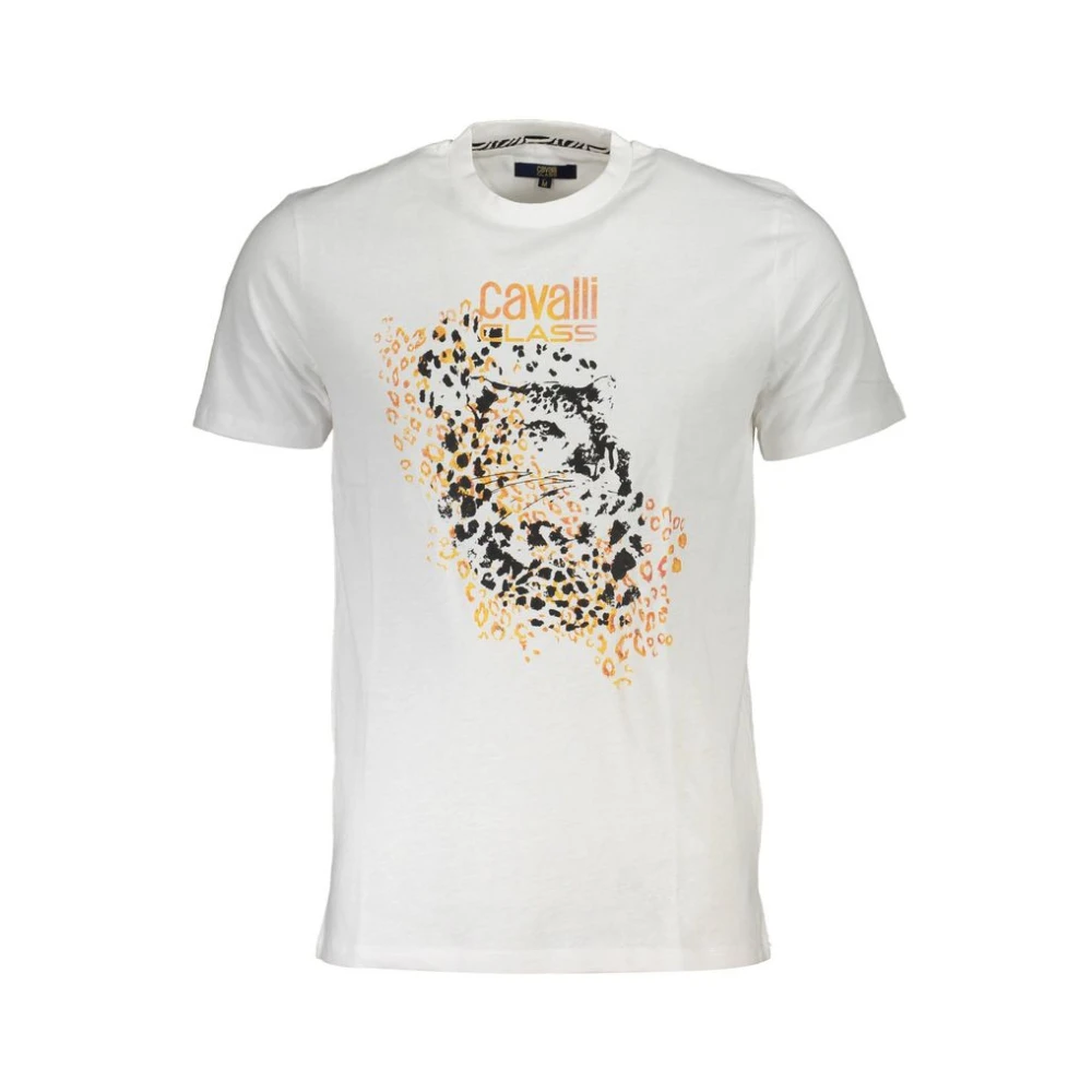 Cavalli Class Print Logo Ronde Hals T-Shirt White Heren