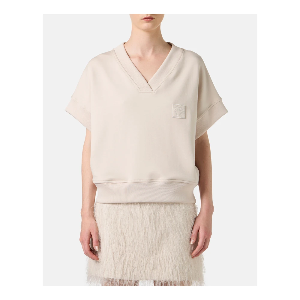 Iceberg Stoffen sweatshirt met korte mouwen in stof met duikuitstraling Beige Dames