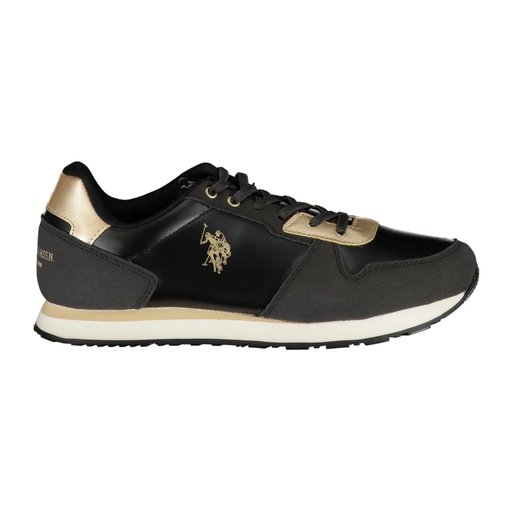 U.s. Polo Assn. Women's Black Sporty Lace-Up Sneakers Contrast Logo