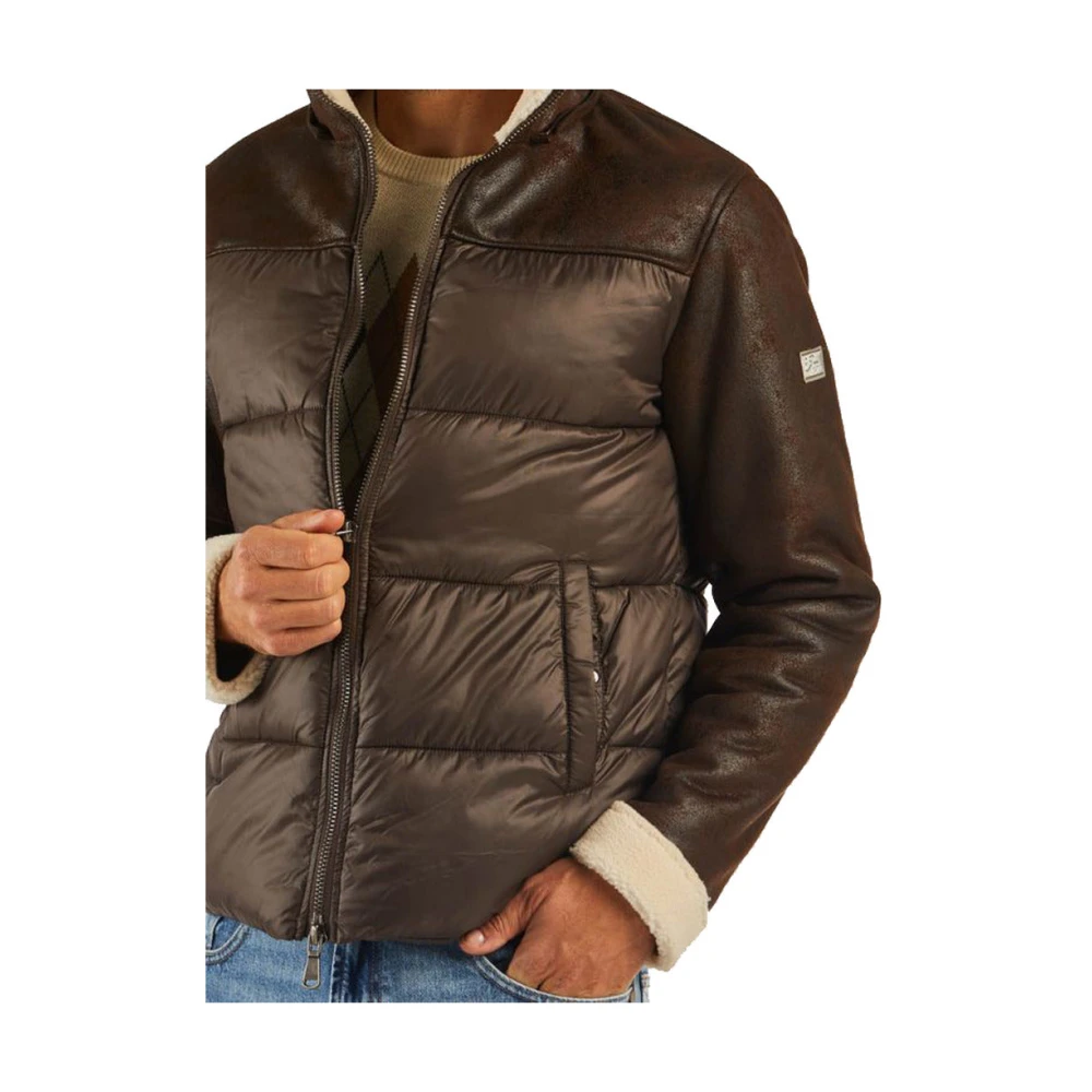 YES ZEE Gewatteerde jas met imitatiebont mouwen Brown Heren