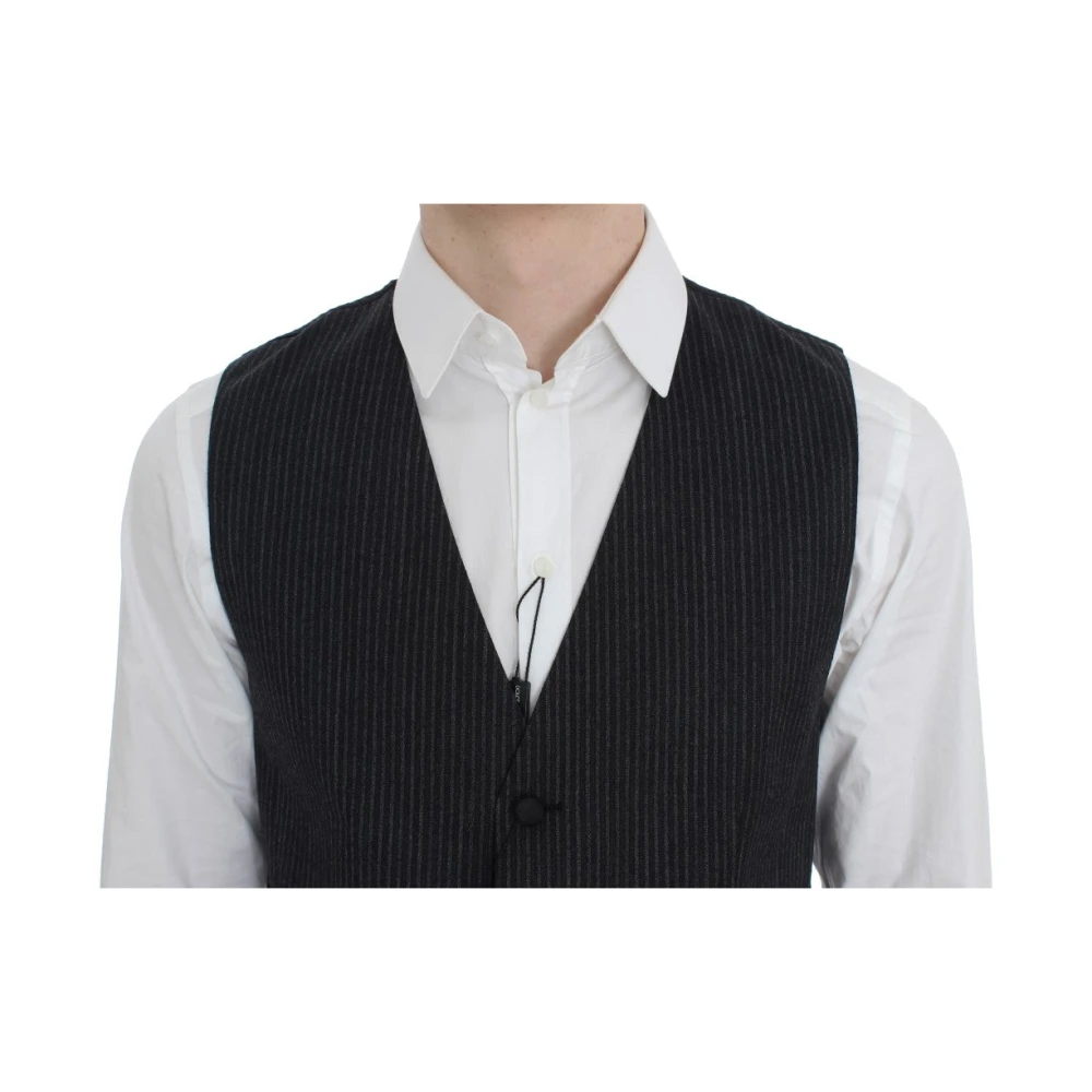 Dolce & Gabbana Elegante Grijze Gestreepte Wollen Vest Gray Heren