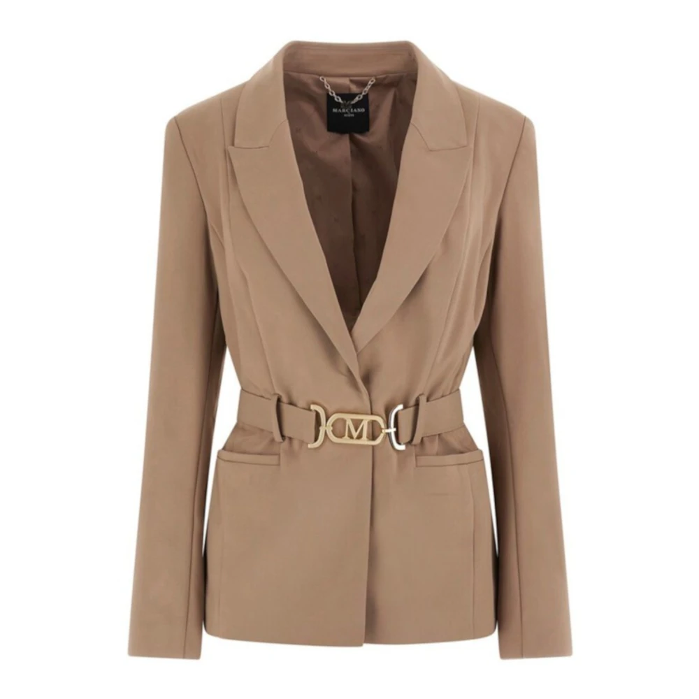 Guess Taupe Blazer med Bälte och Guld Knappar Beige, Dam