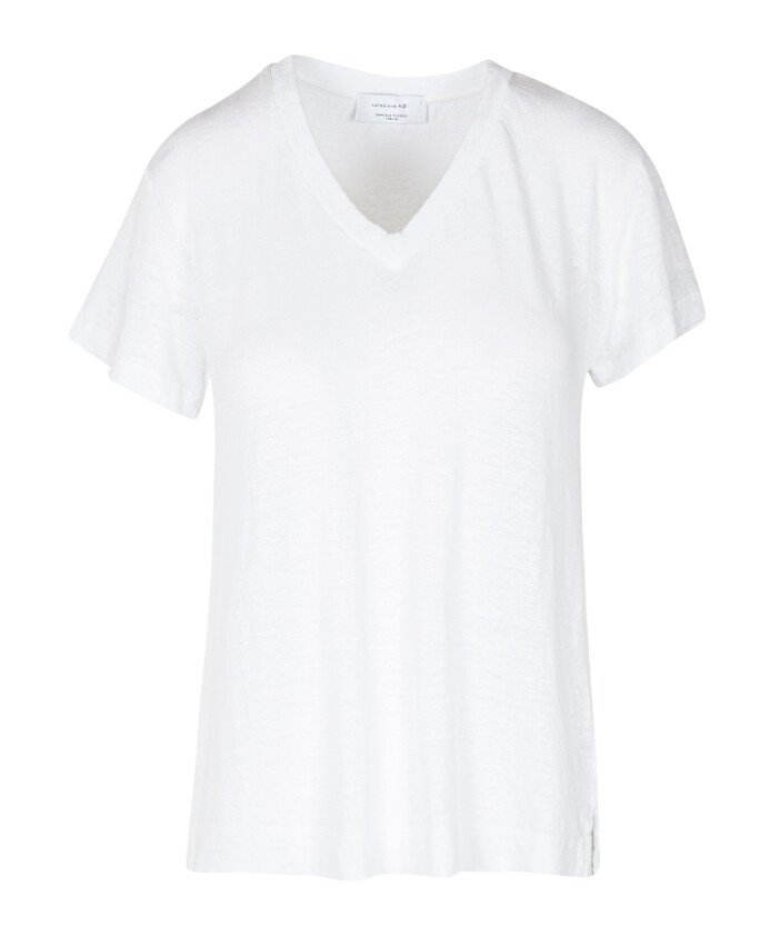 linned-v-hals-t-shirt-med-korte-aermer