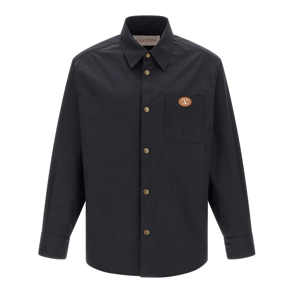 Valentino Garavani Men's Blue Nylon Shirt Jacket With Patch Vlogo
