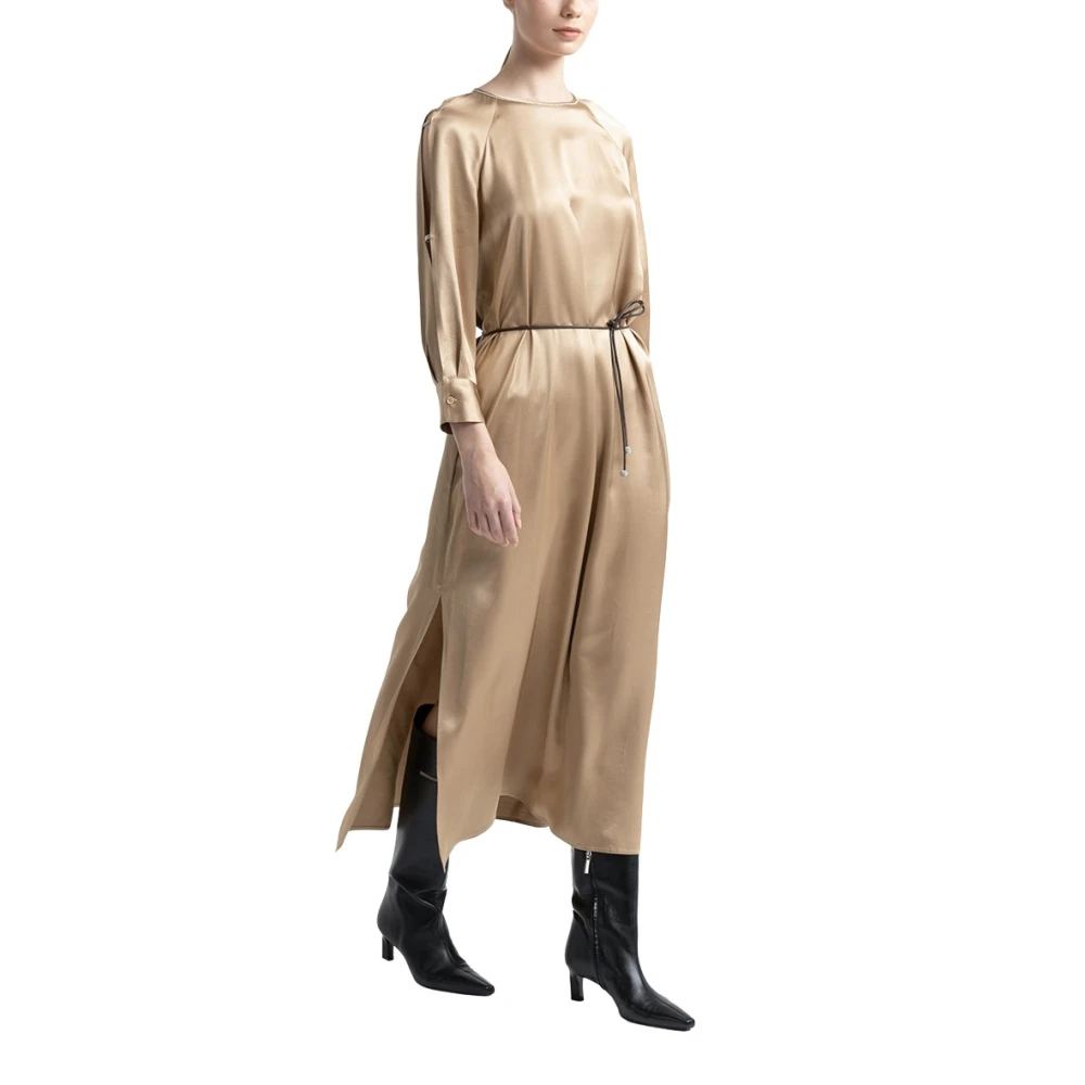 PESERICO Viscose satijnen lange jurk Brown Dames