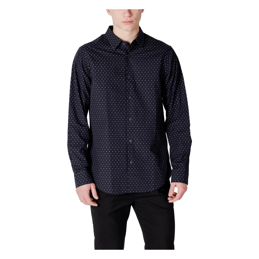 Armani Exchange Men's Blue Polka Dot Cotton Shirt