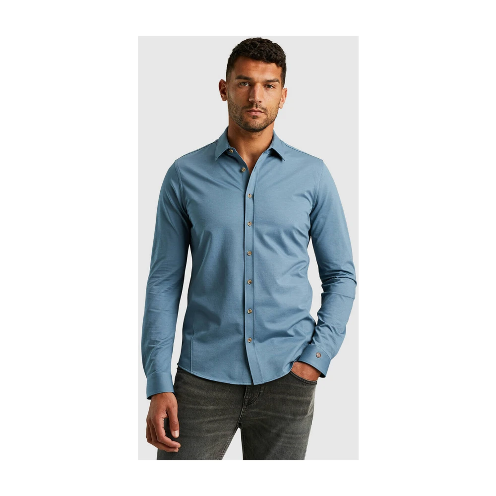 Cast Iron Lange Mouw Twill Jersey Shirt Blue Heren