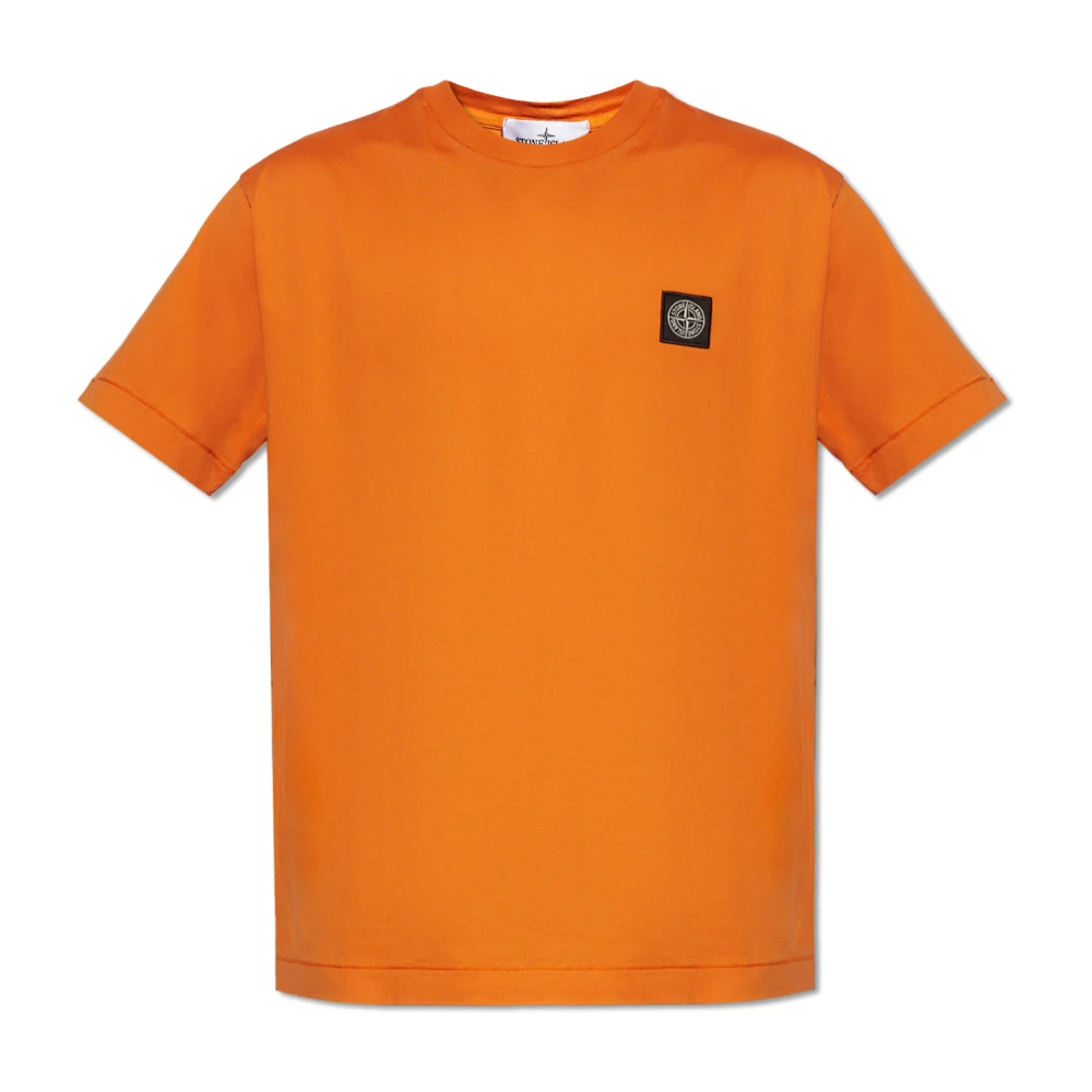 Stone Island Logo Oranje Crew Neck T-shirt Orange Heren