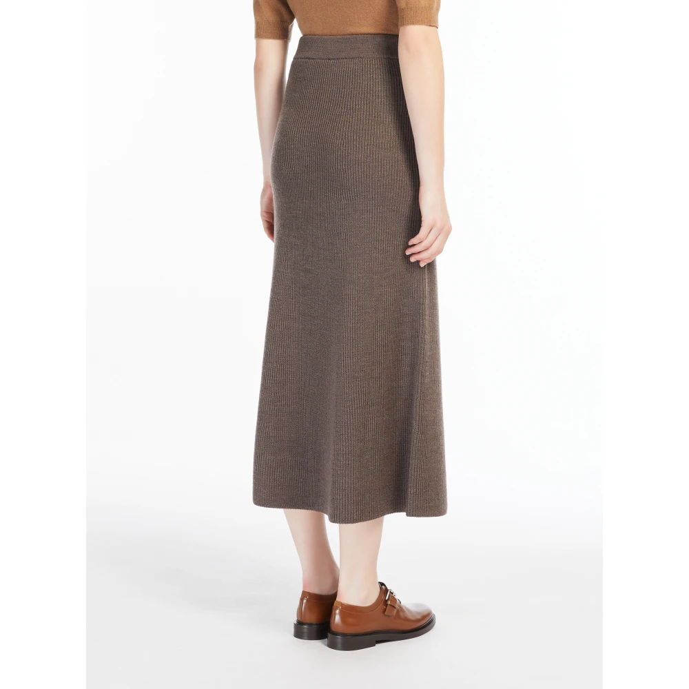 Max Mara Grijsbruine Wollen Gebreide Rok Brown Dames