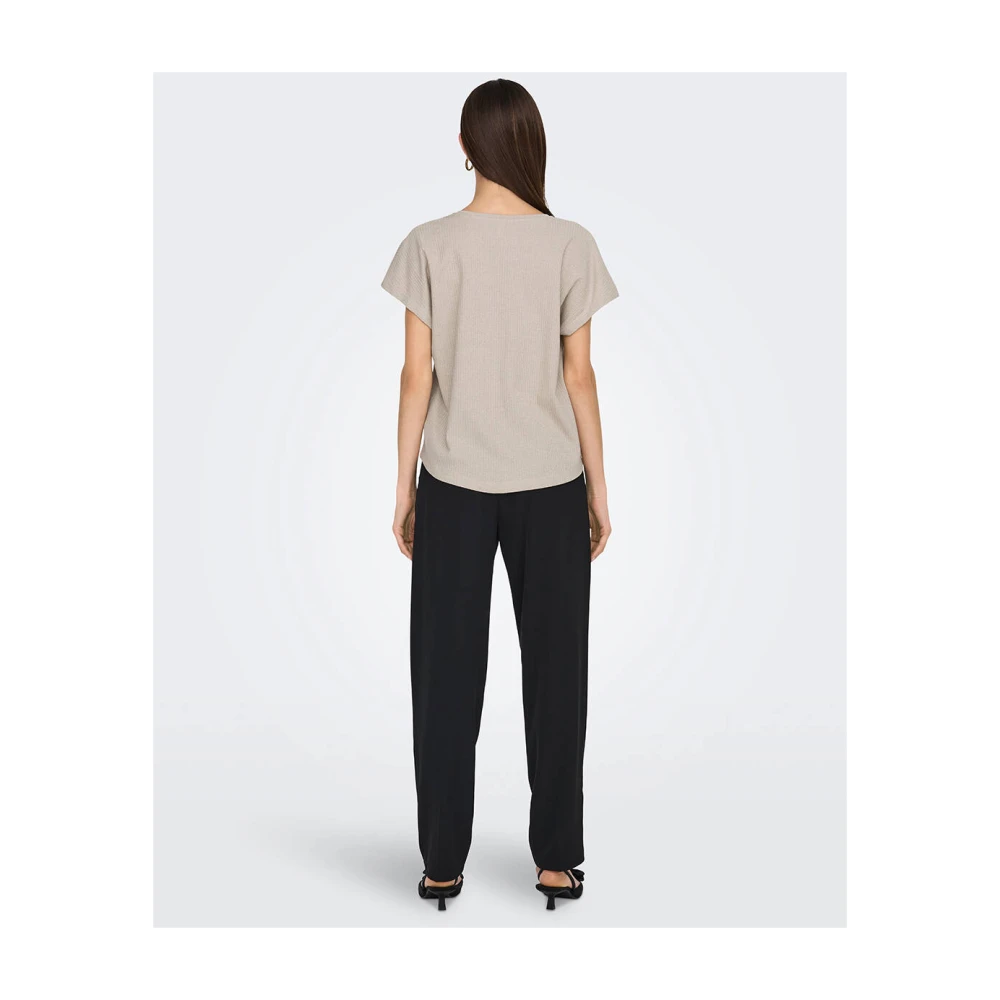 Only Korte Mouw V-hals Blouse Top Beige Dames