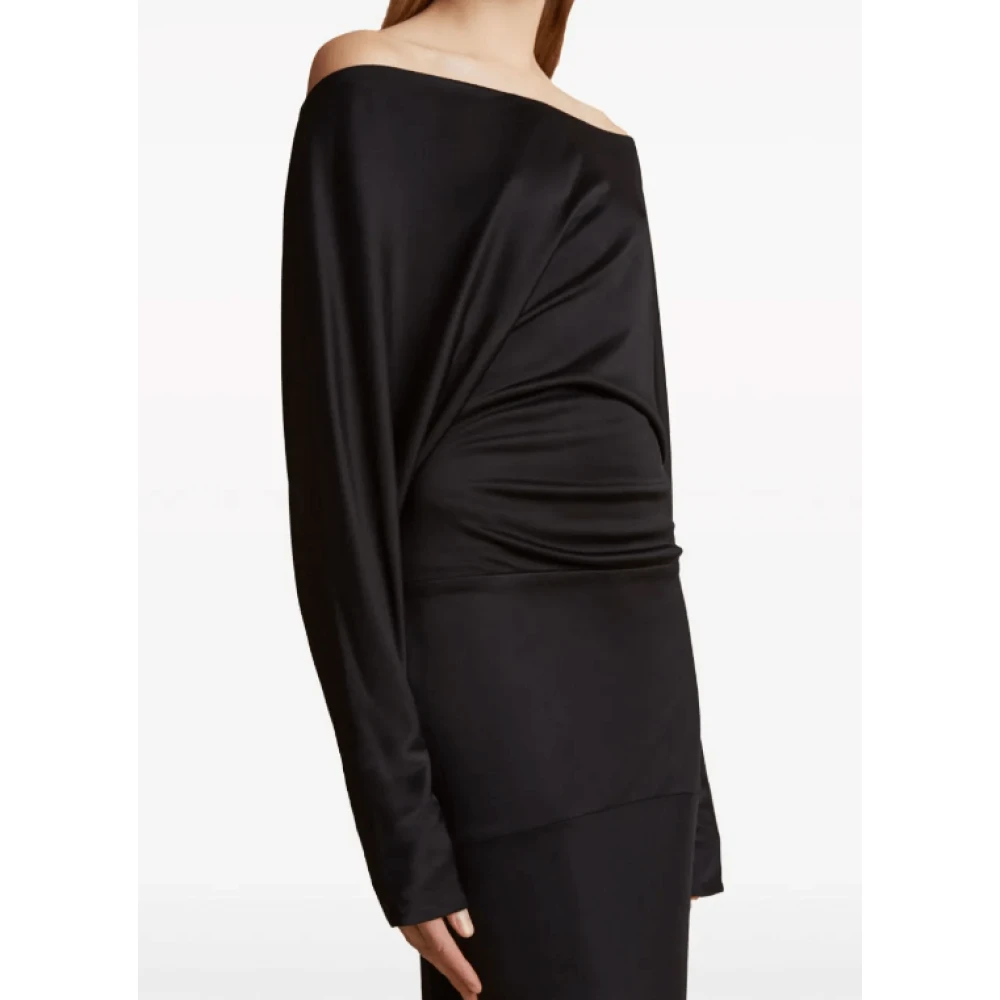 Khaite Zwarte Off-Shoulder Maxi Jurk Black Dames