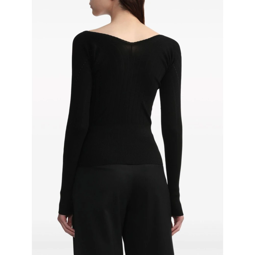 Jacquemus Zwarte V-hals Ribgebreide Trui Black Dames